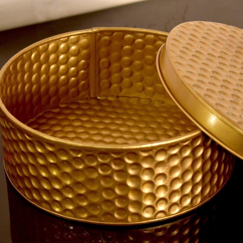 Gold Textured Round Box